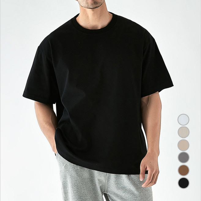 MERAKA남자 무지 반팔티 오버핏 순면 라운드 티셔츠 흰색 두꺼운 32수300g고품질 면티