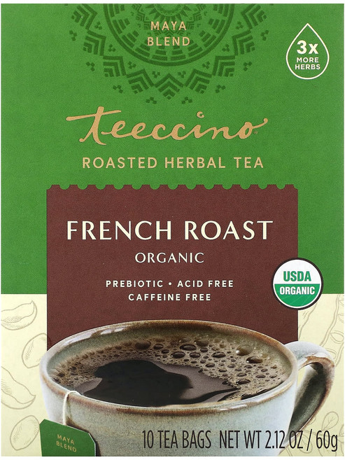 Teeccino 유기농 볶은 허브 티 프렌치 로스트 다크 로스트 카페인 프리 10 티백 2.12 oz (60 g), Teeccino유기농볶은허브티프렌치로스트다크로스트카페인, 1개, 10개