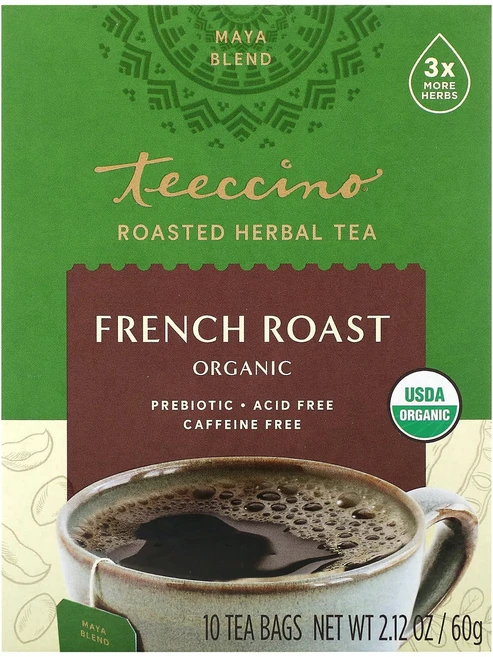 Teeccino 유기농 볶은 허브 티 프렌치 로스트 다크 로스트 카페인 프리 10 티백 2.12 oz (60 g), Teeccino유기농볶은허브티프렌치로스트다크로스트카페인, 1개, 10개 - 쿠팡