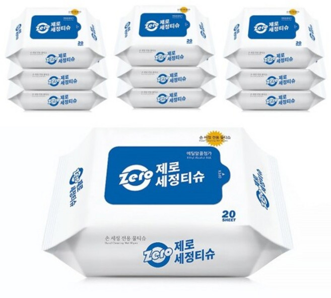 ZERO 소독 알코올 손 세정 물티슈 캡형, 60매, 5개