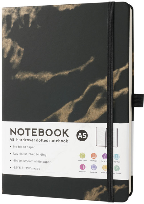 캘리스터 대리석무늬 A5 하드커버 스트랩 양장다이어리 5가지 색상, 블랙