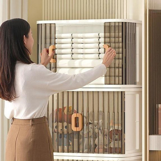 무타공마켓 프리미엄 2세대 슬라이딩 리빙박스 옷장 수납 정리함 양문형, 3개