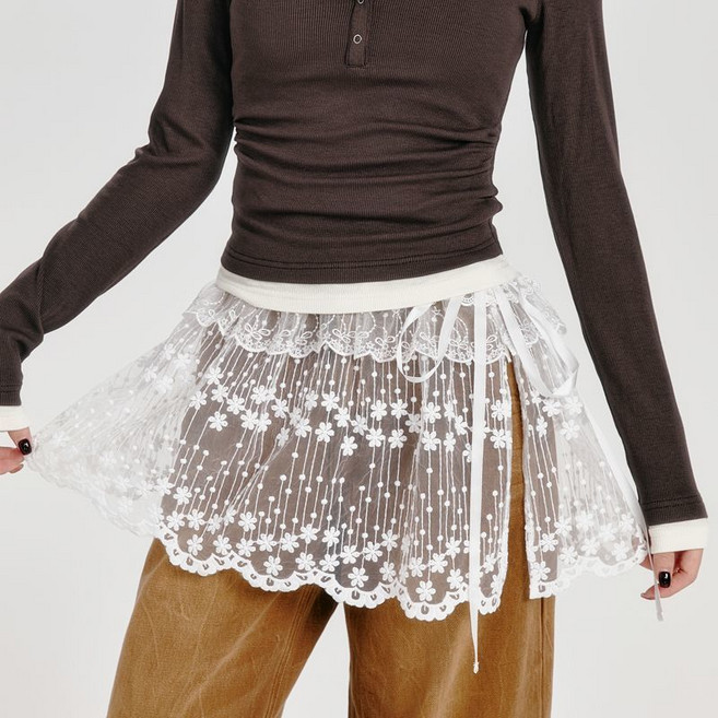 여름 여성 랩 스커트 망사 레이스 레이어드 스커트 패션 여자 엉덩이 가리개 YLP