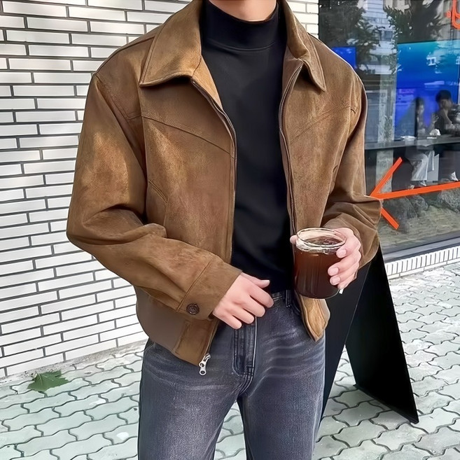 2위 - Novastar 남성용 빅사이즈 캐주얼 스웨이드 자켓 루즈핏 남자 자켓 코트
