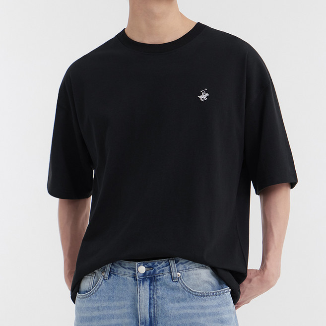 비버리힐즈폴로클럽 미니로고 16수 오버핏 백라인 절개 반팔 티셔츠(2컬러) EPS2T05