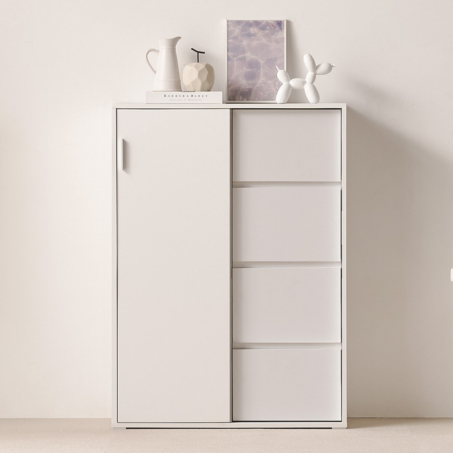 룸앤디 NEW 스르륵 4단 800서랍 E0등급 슬림 슬라이딩 서랍수납장, 스르륵 4단 800서랍 화이트(일반형)