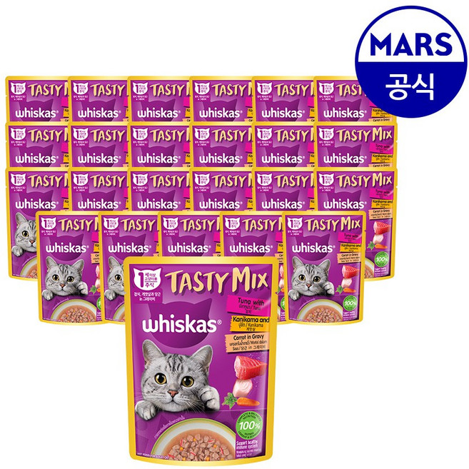 위스카스 파우치 테이스티믹스 게맛살과 당근 in그레이비 70g, 참치, 24개