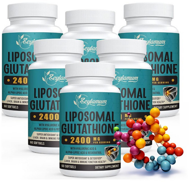 2400MG 리포좀 글루타치온 소프트겔 60정 활성형 L-글루타티온 (GSH) 히알루론산, 6개