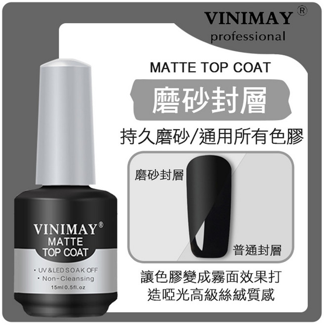 VINIMAY 薇妮美 基礎功能膠 UV&LED光療凝膠 加固 底膠, 磨砂封層 黑, 1個, 15ml