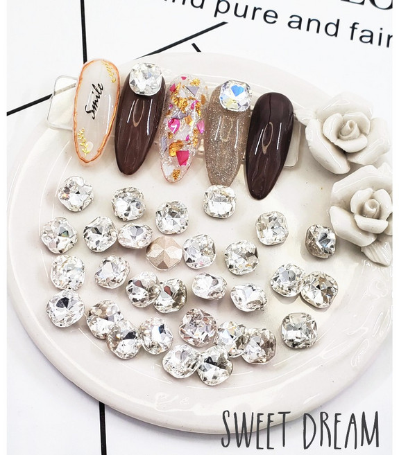 水晶指甲大方鑽 美甲堆鑽, 1個, 01透明白【10顆入】, 01透明白