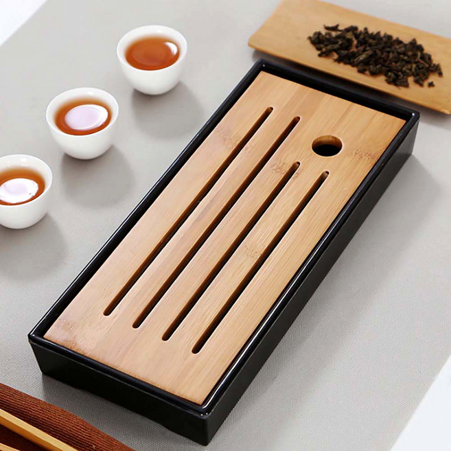 프라임마켓 티앤차 네모 다기트레이 차판 28x12cm 블랙 모던한