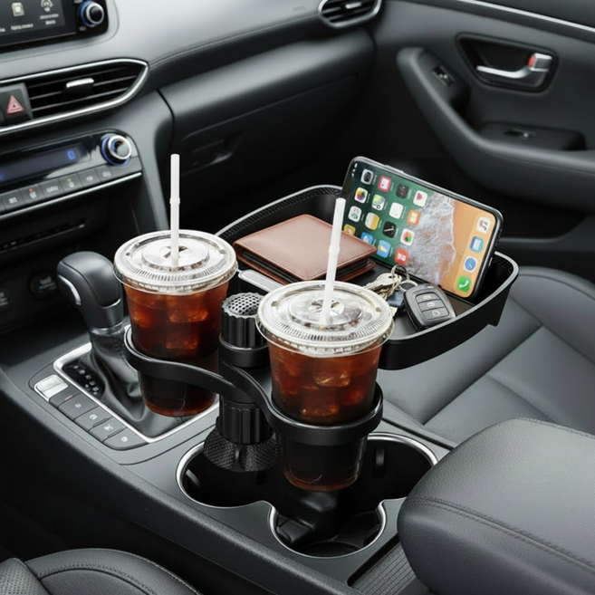 레츠굿 차량용 트레이 컵홀더 거치대, 블랙, 1개