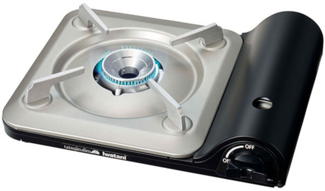 이와타니 휴대용 가스버너 가스레인지 CB-BS-1 슬림 컴팩트 사이즈 매트블랙