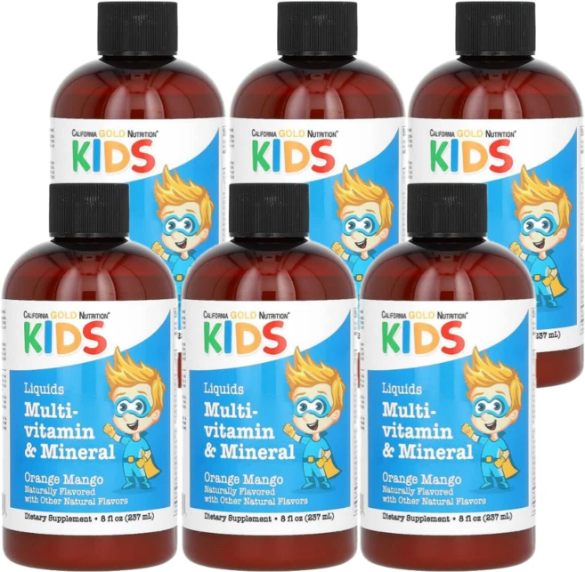 캘리포니아 골드 뉴트리션 CGN 어린이용 액상 종합비타민 천연 오렌지망고맛 237ml 6통, 어린이, 6개 - 쿠팡