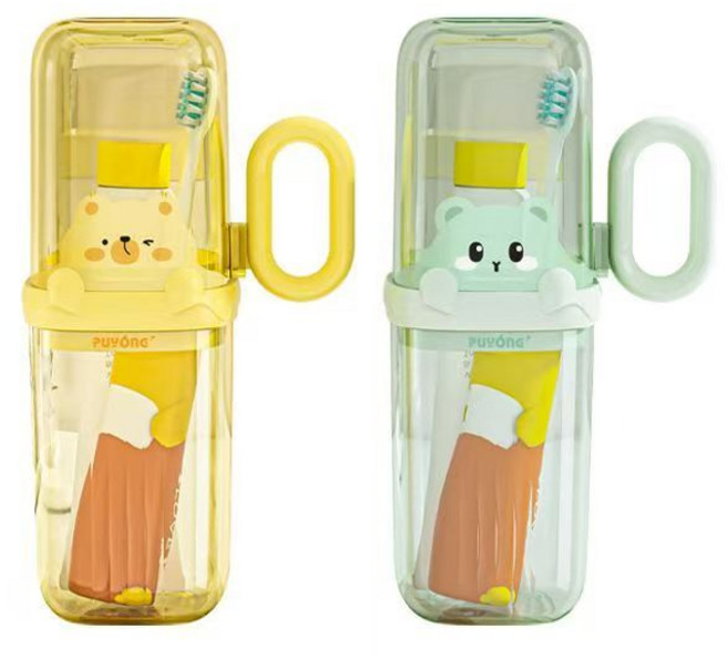 OKYAIOS 휴대용 칫솔 케이스 손잡이 양치컵, 2개, 옐로우