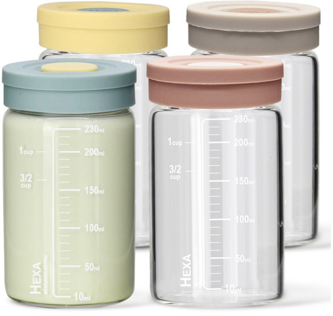 미르코리아 헥사 내열유리 투톤 실리콘캡 눈금유리병 4종 세트, 250ml, 1세트
