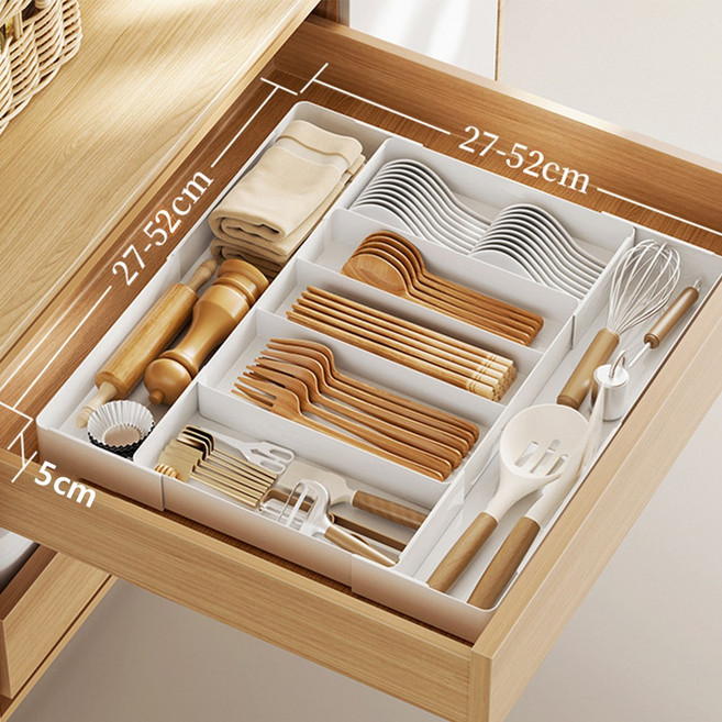 ZOZI 가로세로 길이조절 수저정리함 칸막이 서랍정리, 1개, 화이트
