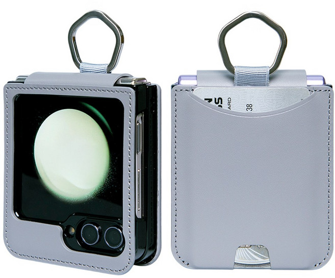 폰누리 갤럭시Z플립6 링 힌지보호 가죽 카드 휴대폰 케이스