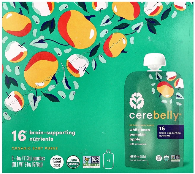 Cerebelly 유기농 베이비 퓨레 흰콩 호박 계피를 곁들인 사과 파우치 6개 각 113g(4oz) Cerebelly (세레벨리), 6 개 - 쿠팡