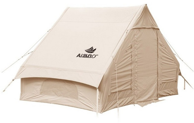 아이순스 에어텐트 캠핑텐트 원터치텐트 감성 글램핑 텐트 가족텐트 거실형, 베이지, 3-4인용, 면 혼방 재질 6.3