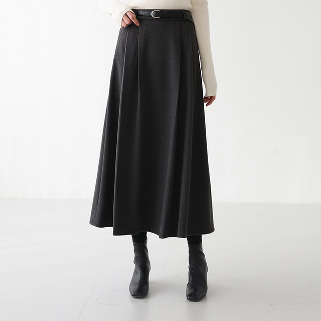 피핀 여성용 벨트세트 A라인 핀턱 미디스커트 #53487