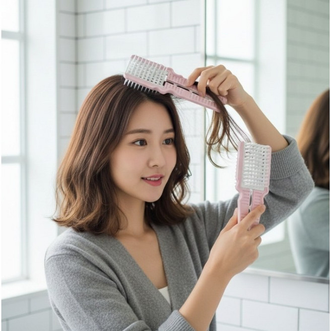 뿌리볼륨 접이식 헤어브러쉬 헤어 스타일링 롤빗, 1개, 핑크