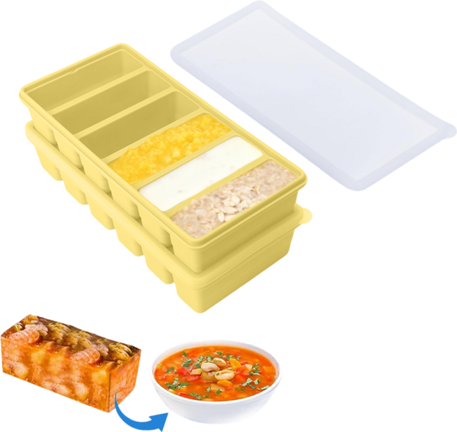 SMABAT 밀폐 실리콘큐브 2개세트 냉동 보관용기 얼음틀 실리콘 큐브 6구 1200ml, 2개, 옐로우