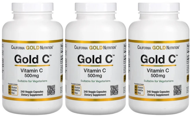 [2+1] CGN 캘리포니아골드뉴트리션 골드씨 비타민씨 500mg 240 베지 캡슐 비타민C 아스코르빈산 아스코르브산 ascorbic acid, 240정 - 쿠팡