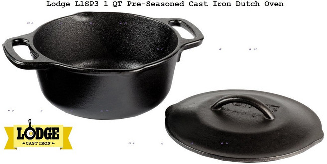 Lodge 鑄鐵鍋 1QT 雙耳湯鍋, 1個, 鍋身含鍋蓋, 黑色