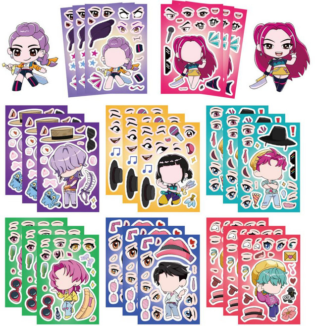 케이팝 데몬 헌터스 스티커북 조립 휴대폰 장식 노트북 방수 스티커 다시 붙일 수 있는978852-550968, 8장