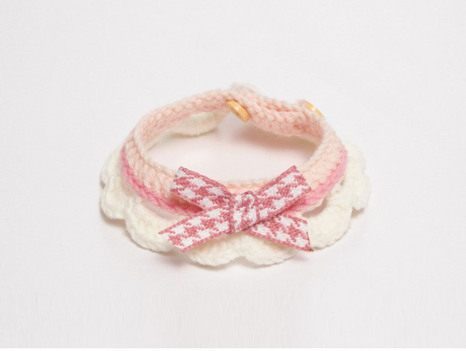 아늑상점 반려동물 핸드메이드 니트 리본 케이프 스카프, 리본 핑크, 1개