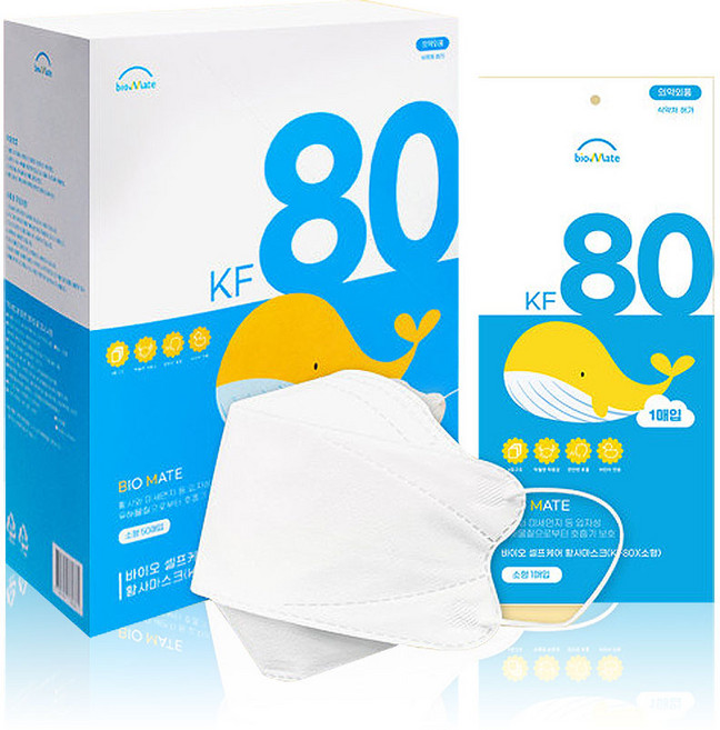 바이오 셀프케어 KF80 마스크 소형 화이트 (유아/어린이용) 50매x1박스, 50개입, 1개