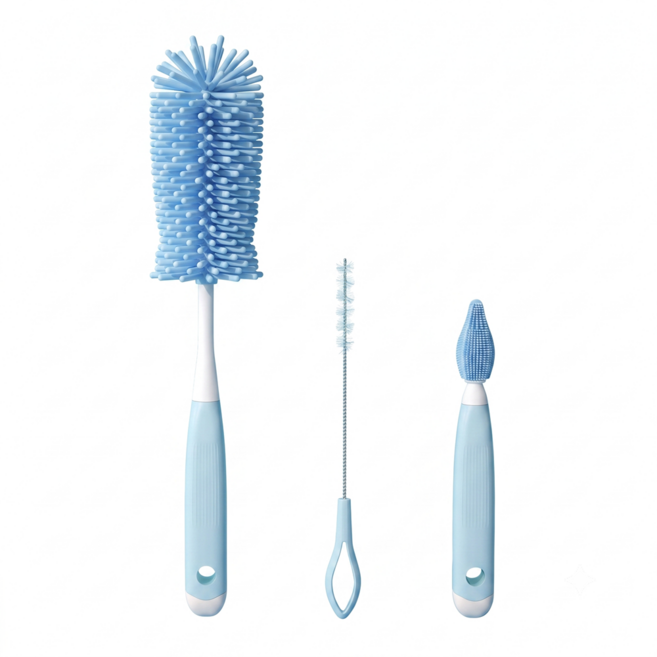 텀블러 컵 젖병 세척브러쉬 3종, 1세트, 블루