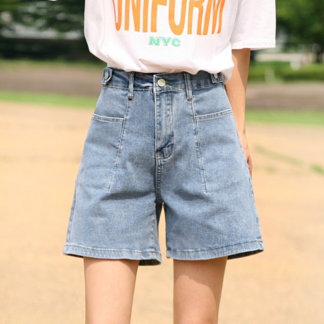 동대문스타일 여성반바지 뒷밴딩 A라인 4부 스판 청반바지