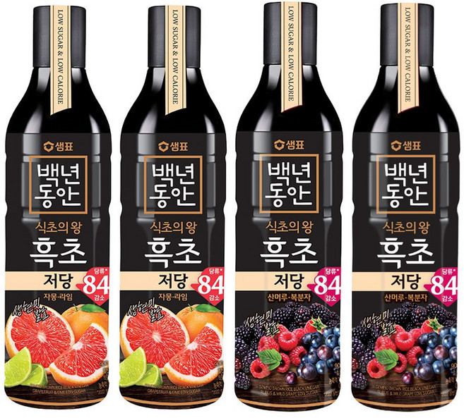 샘표 백년동안 흑초 저당 900ml 산머루복분자 자몽라임 각 2개씩 총4개, 2개