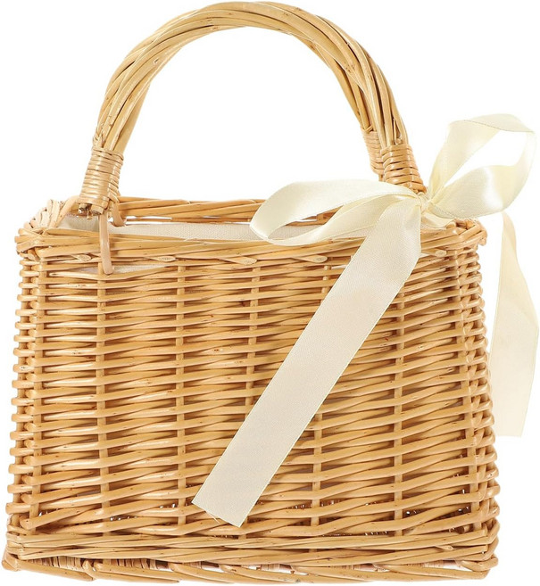 손잡이가 달린 프레티줌 손으로 짠 버드나무 꽃바구니 - 웨딩 플라워 걸을 위한 라이너가 천연 위커 지갑 피크닉 부활절 홈 데코를 정사각형 소박한 작은 선물 바구니 9.8x6.7x6, 1_23.00X16.00X13.00C