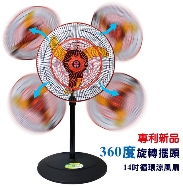 晶工牌 14吋循環涼風扇 LC-1456 360度旋轉擺頭