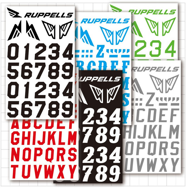 러펠스 이니셜&배번 스티커 세트 헬멧 스티커, 숫자 1번 타입, 화이트
