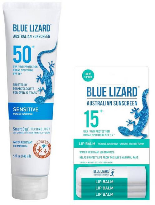 BLUE LIZARD 블루리자드 오스트레일리안 선크림 SPF 50+ 148ml 선크림 립밤 SPF 15+ 3개입
