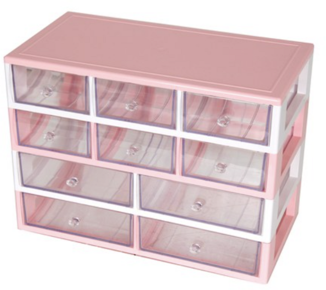 하라코리아 4단 10칸 다용도 서랍 정리함 핑크 + 화이트 4PW-LLSS, 1개