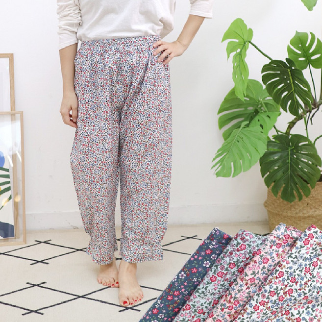 허니마마 국산 포근한 면100% 레트로 꽃무늬 면 잠옷 바지 홈웨어 실내복 엄마 할머니
