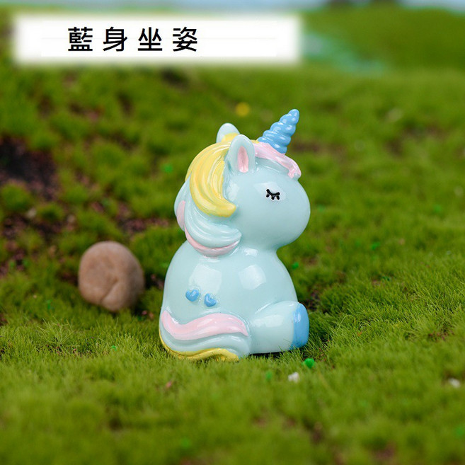 L-one 可愛獨角獸 微景觀居家裝飾 園藝造景 拍攝道具擺飾 迷你場景佈置 療癒小物 DIY櫥窗, 藍身坐姿