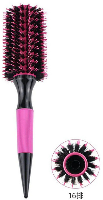 髮克希 桃紅色陶瓷圓梳 快速導熱 止滑 美髮造型梳, 1個, 16排