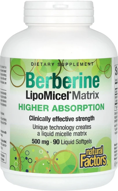 Natural Factors 베르베린 LipoMicel 매트릭스 500mg 액상 소프트젤 90정, Natural Factors 베르베린 Li..., 1개 - 쿠팡