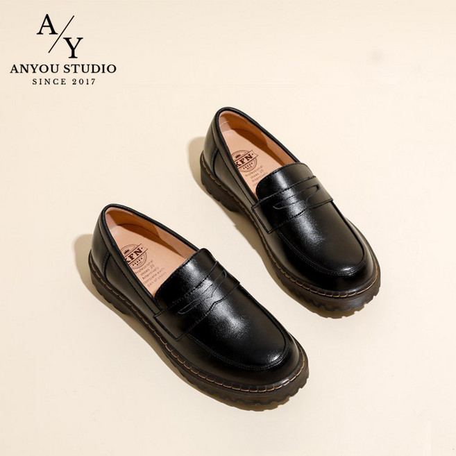 ANYOU 여성 천연 가죽 구두 심플 컴포트 소프트 키높이 통굽 로퍼 2 colors