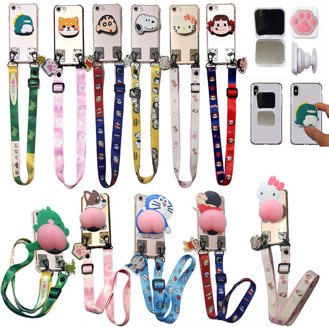 아이폰8플러스 (iPhone 8 Plus) (크로스백 목걸이 스트랩+미러 거울 스마트톡+투명 방탄 젤리 핸드폰 케이스 (세트) 거울톡 미러톡 거치대 롤로아hee