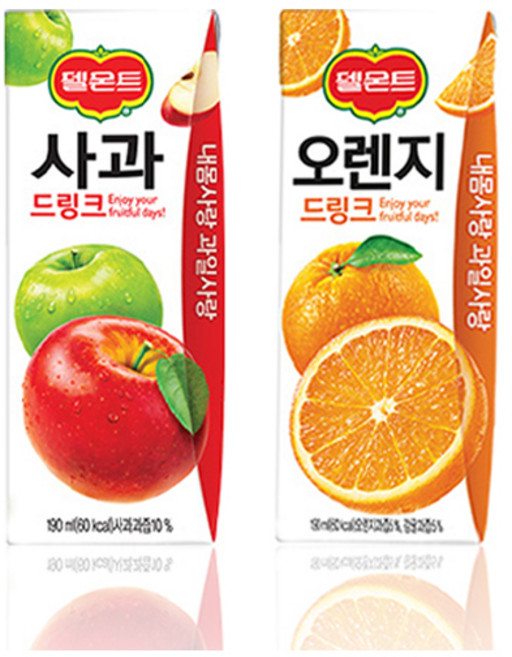 델몬트 드링크 190ml 사과x24팩+오렌지x24팩, 48개