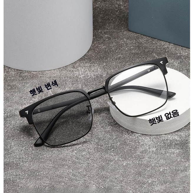 DZX 남녀공용 변색 패션 블루라이트 차단 안경 초경량 시력보호 선글라스 안경천+안경집