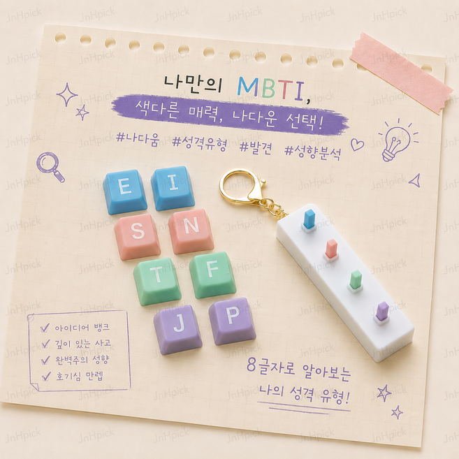 JnHpick MBTI 키캡 키링 스트레스 해소 기계식 키보드 키캡 클릭커 장난감 딸깍이, 1개, 랜덤색상