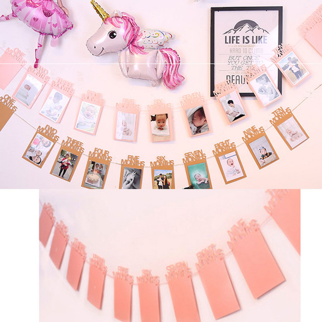폴라로이드 프레임 사진 걸이 가랜드 아기 성장앨범, 타입C_핑크